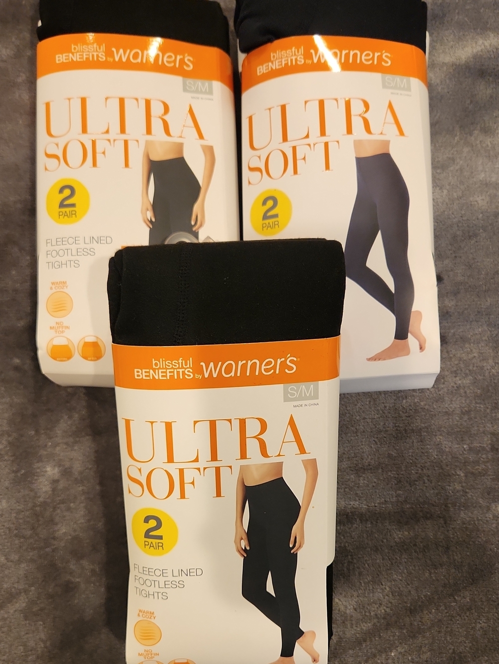 Warner's Ultra Soft Fleece-Lined Footless Tights - Black (3 Pack)